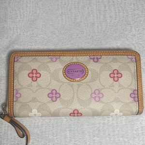 Coach Beige Wallet with Red and Purple Accents